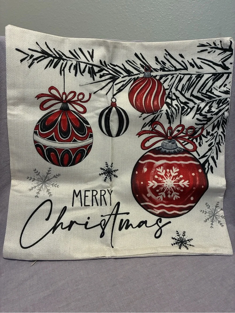 Holiday 'Merry Christmas' Decorative Pillow Cover - Red & White